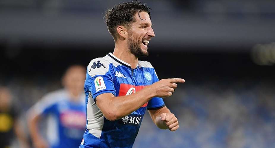 Dries Mertens of SSC Napoli celebrates after scoring the 1-1 goal during the Coppa Italia Semi-Final Second Leg match between SSC Napoli and FC Internazionale at Stadio San Paolo on June 13, 2020 in Naples, Italy. Image credit: Getty Images
