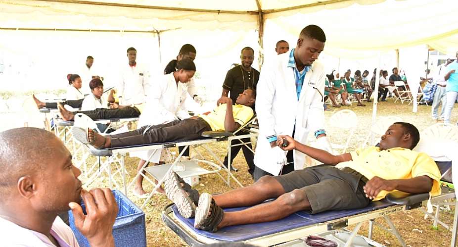 Student Volunteers from Cape Coast Technical Institute donating blood during MTN Save a Life Blood donation Exercise at Cape Coast