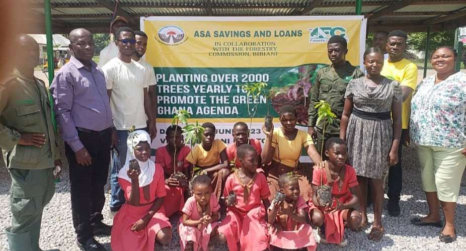 ASA Savings and Loans plant trees at Bibiani Newton School
