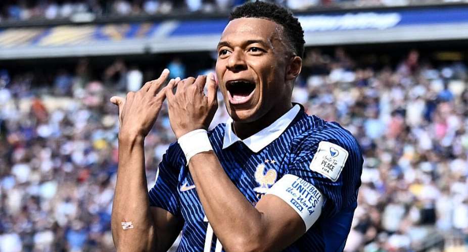Kylian Mbapp celebrates after scoring Frances opener. -  Dylan Martinez, Reuters