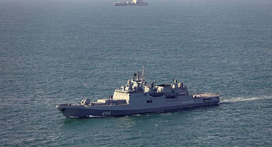 Russian frigate Admiral Grigorovich in an unknown location in this handout image dated June 4, 2026, with the RFA Tideforce seen in the background. -  Crown copyright 2026/Royal Navy/Handout via Reuters