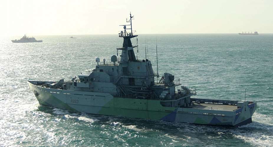 The British Royal Navys HMS Mersey tracks the Russian Navys Admiral Grigorovich frigate and Krasnodar submarine at an unknown location, in this undated handout image. -  UK MOD, Royal Navy handout via Reuters