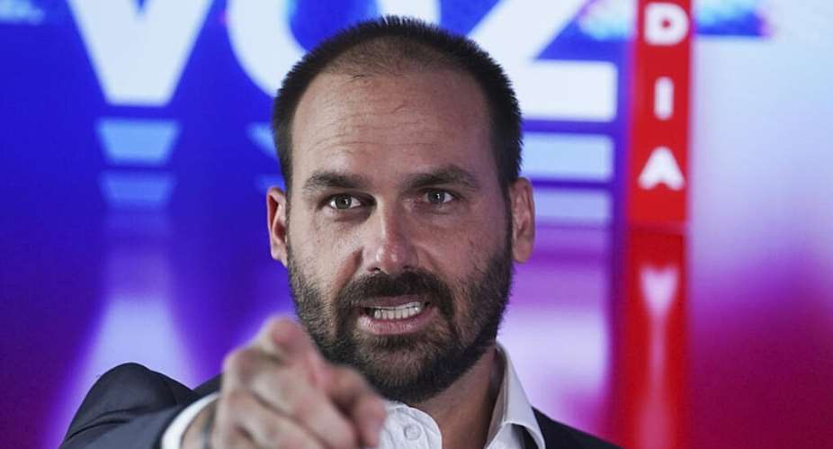 Eduardo Bolsonaro, a Brazilian lawmaker and son of President Jair Bolsonaro, speaks at a gathering of conservatives, in Mexico City, Nov. 18, 2022 -  Marco Ugarte, AP