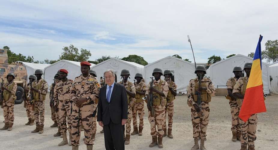 UN Secretary General Antonio Guterres meets with Chadian soldiers of the international Gang Suppression Force camp in Port-au-Prince during his visit to Haiti -  Amlie BOTTOLLIER-DEPOIS, AFP