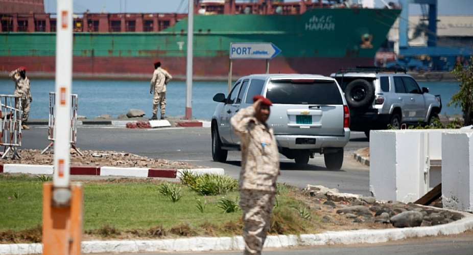 Security forces are seen at the Port of Djibouti on March 9, 2018. Authorities recently arrested two journalists covering protests in the country, and a third is in hiding. AFPJonathan ErnstPool