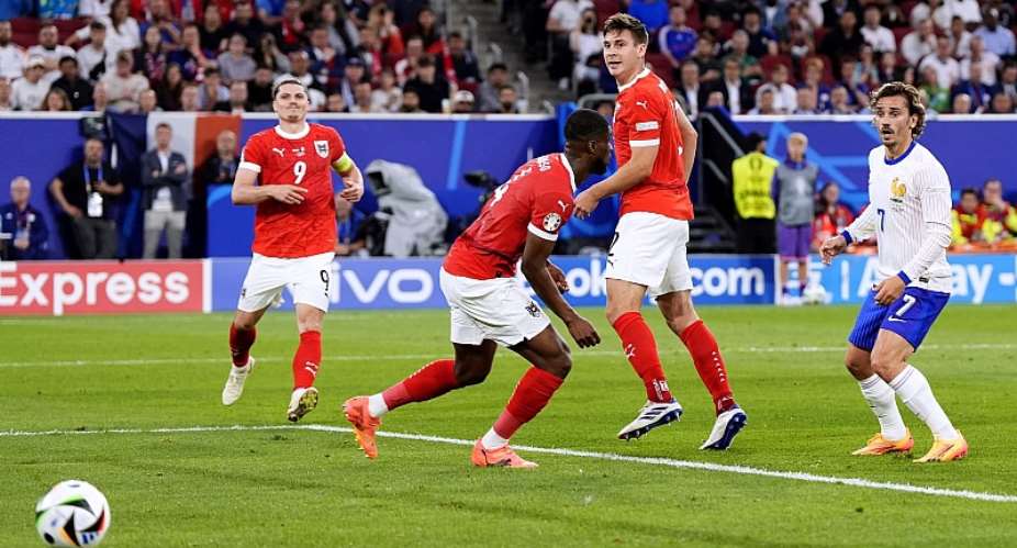 Austrias Max Wober scores the decisive own goal against France in Dusseldorf