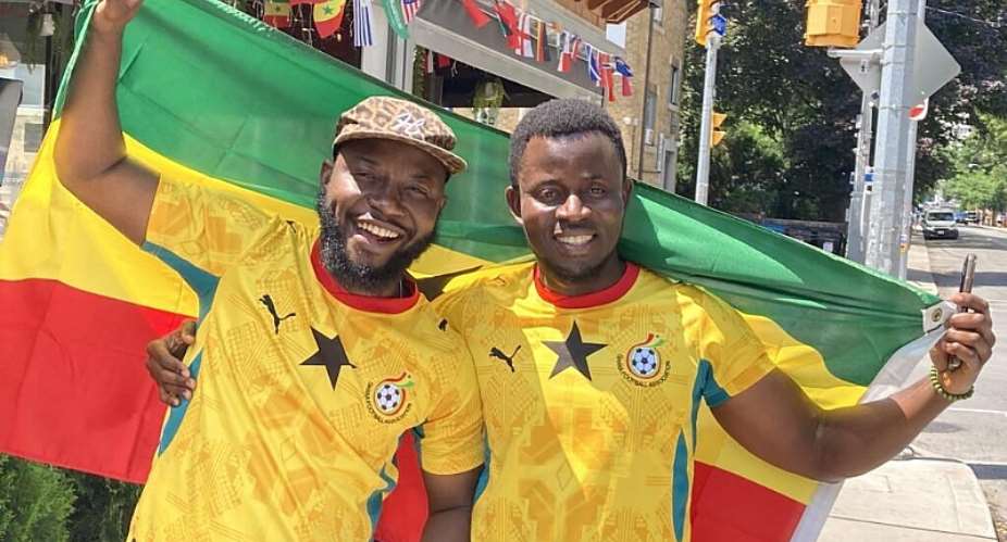 Dennis Amoabeng and Desmond Safo (right) travelled from Montreal to see Ghana play against Panama. -  Paul Myers/RFI