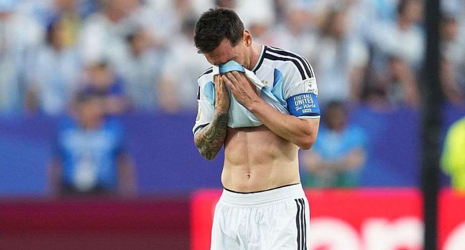 Getty ImagesImage caption: Messi was in tears following his first World Cup hat-trick against Algeria