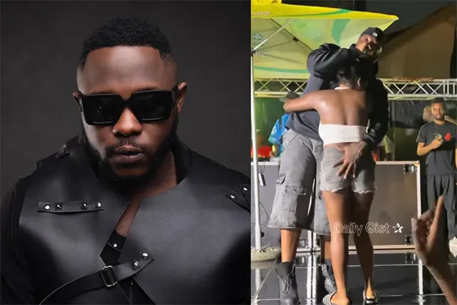 Medikal on stage with the fan