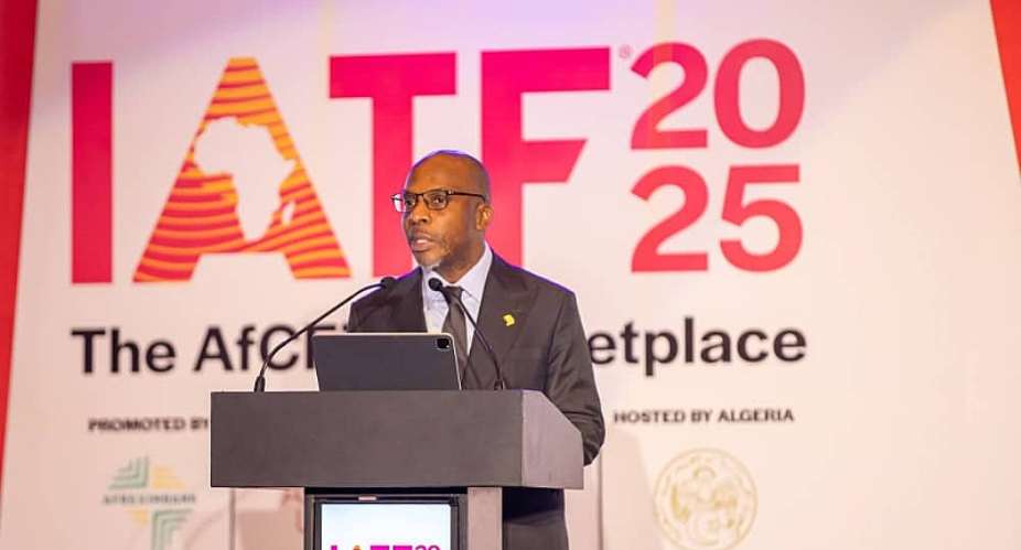 Afreximbanks Group Chief Economist & Managing Director, Research, Dr Yemi Kale speaks during the recent Ghana IATF2025 Business Roadshow in Accra
