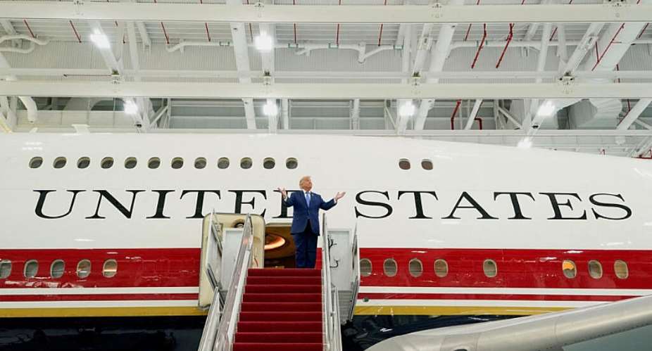 US President Donald Trump gestures as he tours the VC-25B aircraft gifted by Qatar that will be used as Air Force One, at Joint Base Andrews, Maryland, US, June 19, 2026. -  Elizabeth Frantz, Reuters