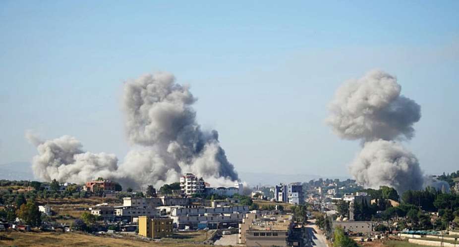 Smoke rises over the Lebanese city of Nabatieh after Israeli strikes carried out despite the announcement of a renewed ceasefire -  Abbas FAKIH / AFP