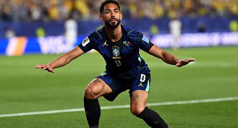 Brazils forward #09 Matheus Cunha celebrates scoring his teams second goal during the 2026 World Cup Group C football match between Brazil and Haiti at the Philadelphia Stadium on June 19, 2026. -  Mauro Pimentel, AFP