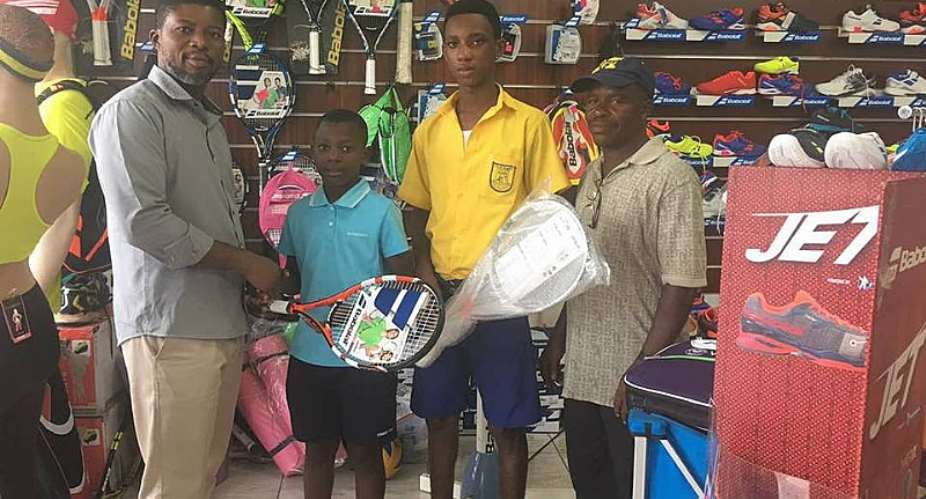 Baboo Sports Presents Tennis Equipment to Asante And Dosoo