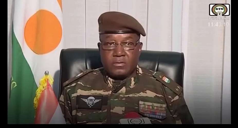 On June 7, Niger’s head of state Abdourahamane Tchiani, seen here declaring himself the country's leader after a July 2023 coup, reintroduced prison sentences and fines for defamation and insult via electronic means of communication, news reports said. (Screenshot: YouTube/The Times and the Sunday Times)