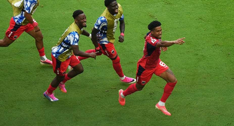 Kevin Pina celebrates after scoring Cape Verdes first ever goal at a World Cup. -  Marta Lavandier, AP