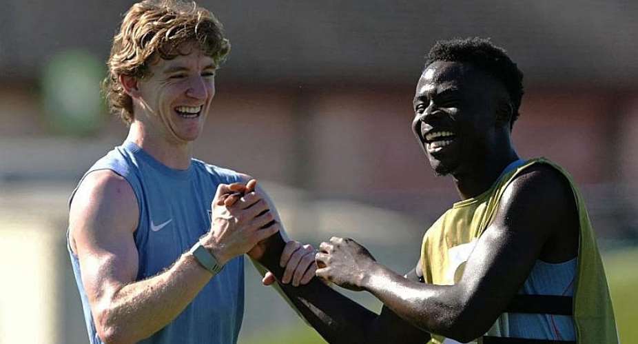 Getty ImagesImage caption: Bukayo Saka (right) trained with the England squad on Sunday