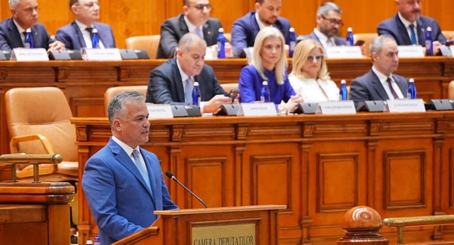 Prime Minister-designate Adrian Vestea addresses parliament during a vote to confirm his new government in Bucharest on June 22, 2026. -  Mihai Barbu, AFP