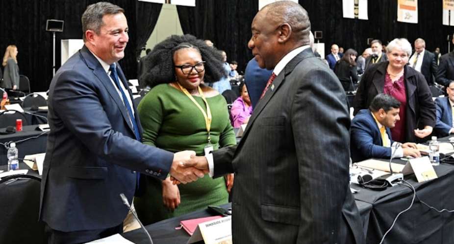 DA leader John Steenhuisenleft and South African President Cyril Ramaphosa