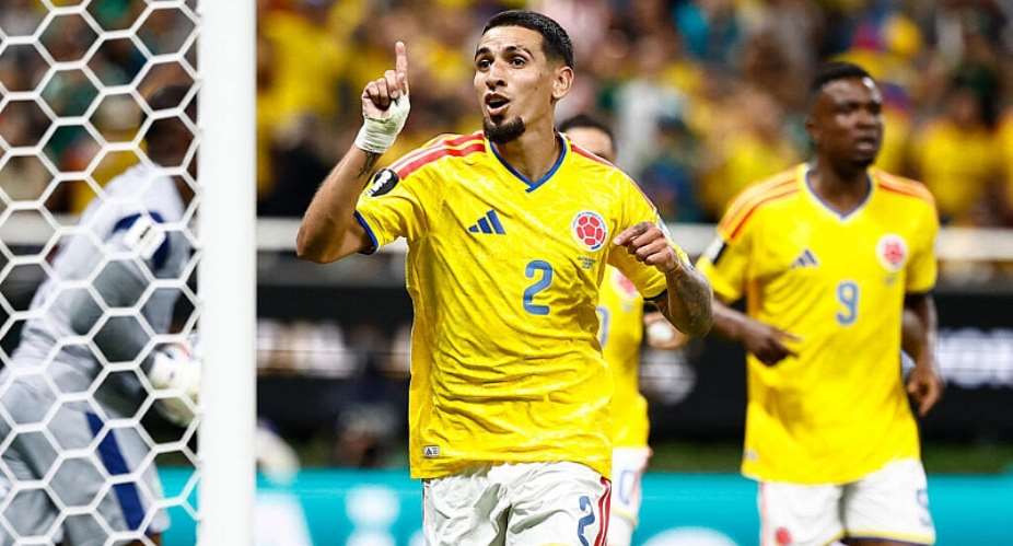Colombias Daniel Munoz celebrates scoring his teams first goal at the Guadalajara Stadium in Zapopan on June 23, 2026. -  Ulises Ruiz, AFP