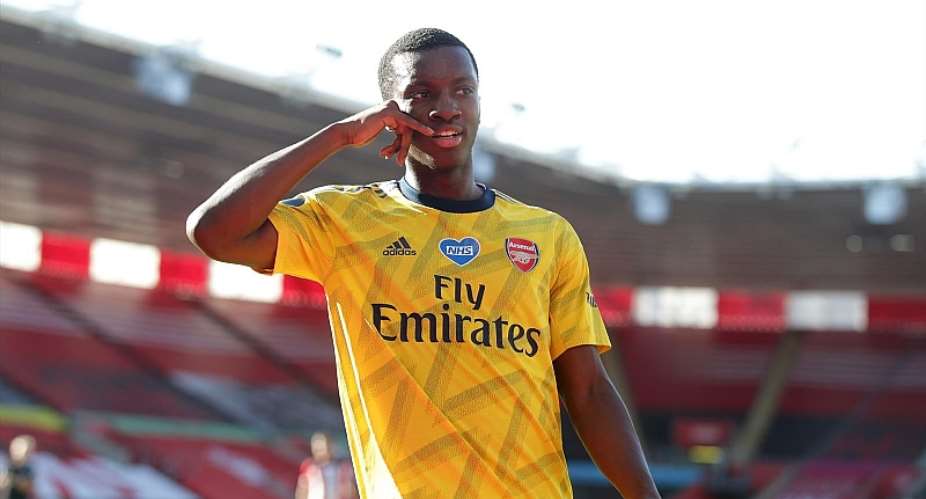 Eddie Nkethia of Arsenal celebrates after he scores a goal to make it 1-0 following a mistake from Alex McCarthy of Southampton during the Premier League match between Southampton FC and Arsenal FC at St Mary's StadiumImage credit: Getty Images
