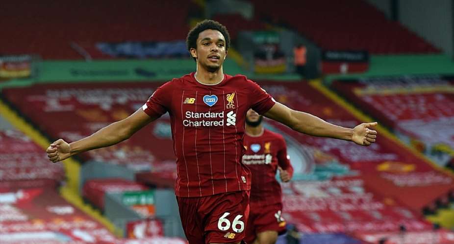 Trent Alexander-Arnold of Liverpool Celebrates after putting liverpool ahead during the Premier League match between Liverpool FC and Crystal Palace at AnfieldImage credit: Getty Images