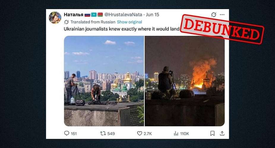 Pro-Russian social media users claimed on June 15, 2026, that a fire at the Dormition Cathedral in Kyiv was caused by a Ukrainian strike. Their so-called “proof”, however, was AI-generated. -  X