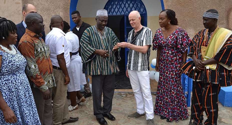 From Right - John Attiah, Chief of Balungu, Madam Esther Cobbah, CEO of Stratcomm Africa, Prof Laurence Gruer and Alhaji Mhmoud Azonko, Regional Coordinating Director