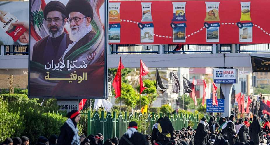 A billboard in Beirut depicts slain Ayatollah Ali Khamenei and his son, Mojtaba Khamenei. -  ibrahim Amro, AFP