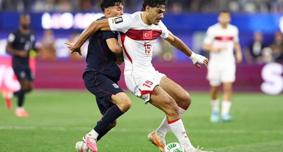 Turkeys Ozan Kabak in action with Ricardo Pepi. -  Jessie Alcheh, Reuters