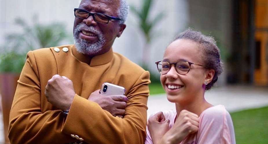 Dr John Kani and a young fan at the HACSA summit 2019