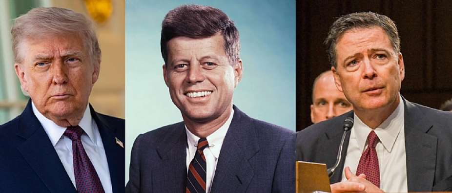 Donald Trump (45th and 47th U.S. President), John F. Kennedy (35th U.S. President) and James B. Comey (former Director of FBI)