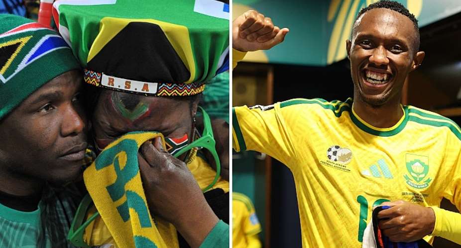 Getty ImagesImage caption: South Africa fans shed tears after their early exit on home soil in 2010 but Thapelo Maseko (right) has broken new ground for Bafana Bafana at this World Cup