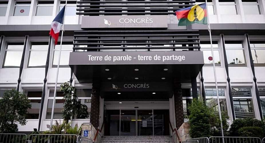 Congress hall in Noumea carries the slogan Terre de parole - terre de partage (Land of voice, land of common ground). - AFP - SEBASTIEN BOZON