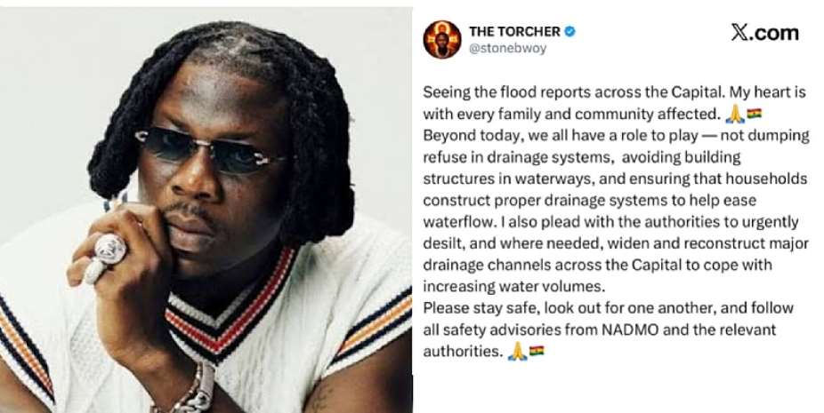 Stonebwoy calls for collective action as floods hit Accra