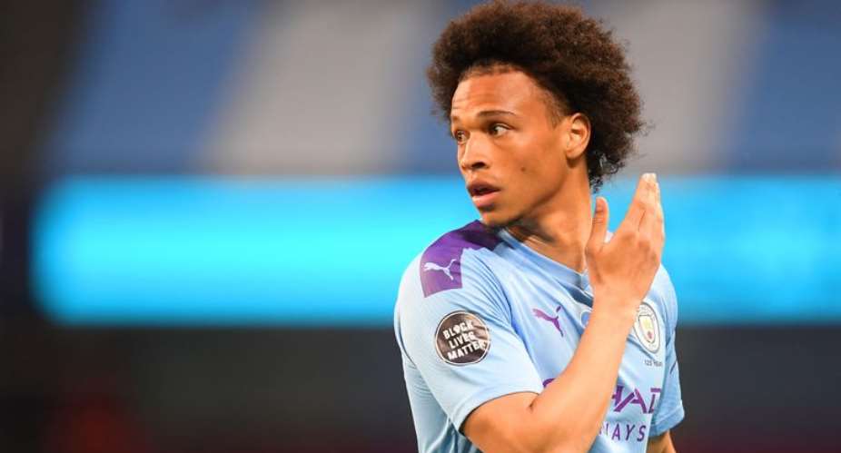 Leroy Sane of Manchester City looks on while showing the Black Lives Matter movement logo on his shirt sleeve during the Premier League match between Manchester City and Burnley FC at Etihad Stadium on June 22, 2020 in Manchester, England  Image credit: Getty Images