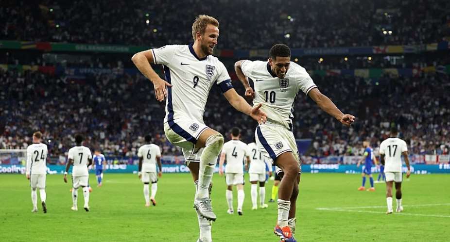 Harry Kane of England celebrates scoring his team's second goal with teammate Jude Bellingham during the UEFA EURO 2024 round of 16 match between England and Slovakia at Arena AufSchalke on June 30, 2024 in Gelsenkirchen, Germany.Image credit: Getty Images