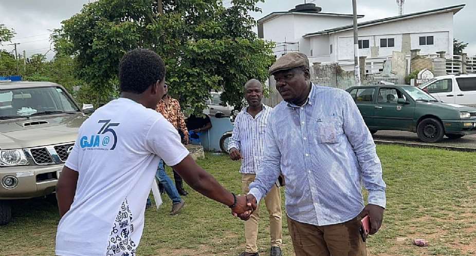 Chairman Elect Dr. Belley (Right) in hand shake with Mr. Emmanuel Agbaxorde current Chairman GJA Volta Chapter after counting