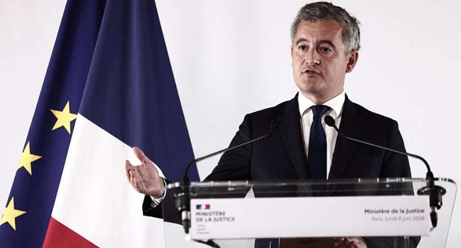 Frances Justice Minister Gerald Darmanin addresses a press conference at the Ministry of Justice in Paris, on 8 June 2026. -  Behrouz Mehri / AFP
