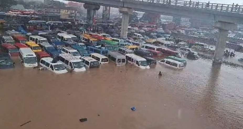 An aerial picture showing a portion of Kwame Nkrumah Circle in Accra, flooded during the June 29 prolonged rains