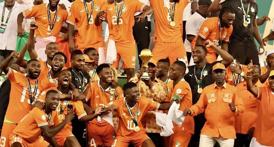 All the presidents men. Cote dIvoire leader Alassane Outtara was photographed among the initial celebrations of the Cote dIvoire football team following their 2-1 victory over Nigeria to claim the 2023 Africa Cup of Nations. -  Pierre Ren-Worms/RFI