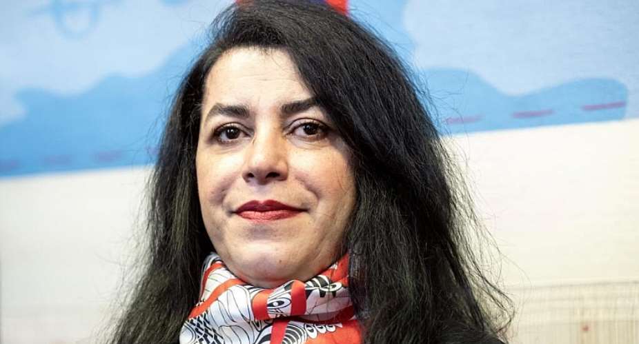 French-Iranian graphic novelist and illustrator Marjane Satrapi poses during the unveiling of an Olympic triptych tapestry created for the Paris 2024 Olympic Games, designed from a drawing by Satrapi, at the Mobilier National (National Furniture) in Paris on March 12, 2024. -  Bertrand Guay, AFP (archive)
