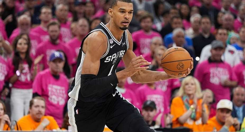 San Antonio Spurs forward Victor Wembanyama (1) drives against the New York Knicks during the first half of Game 1 of the NBA Finals basketball series, Wednesday, June 3, 2026, in San Antonio -  Eric Gay, AP