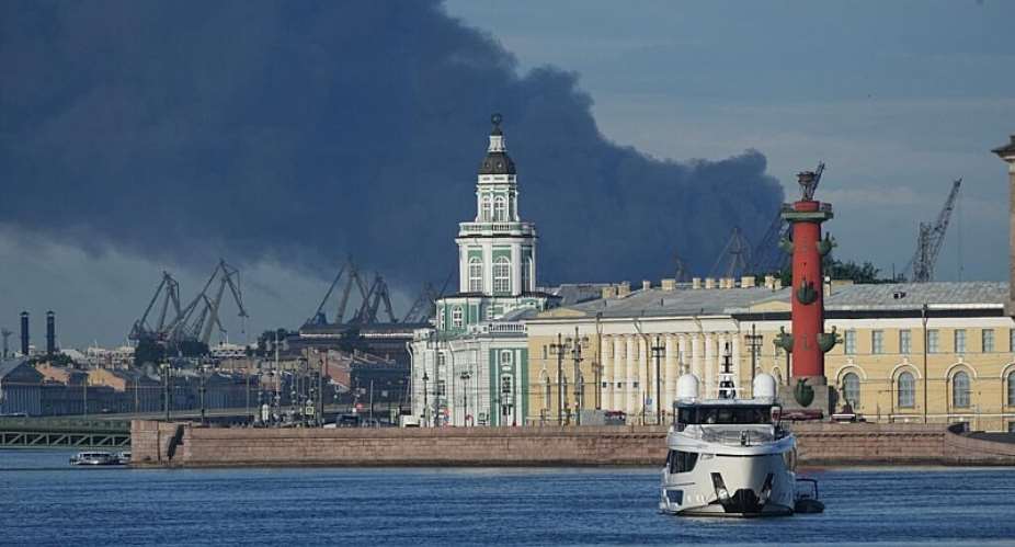 A plumes of black smoke is seen over the port of St. Petersburg, Russia, June 3, 2026 -  AP