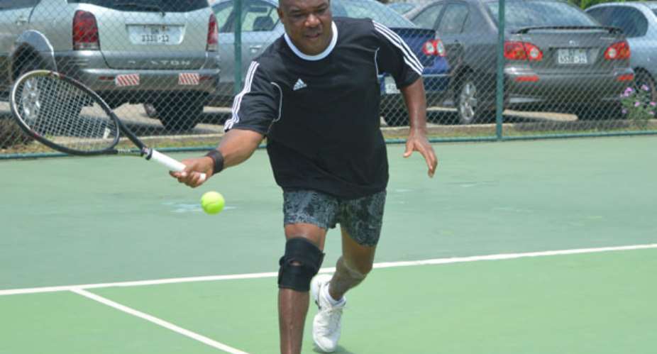 A veteran returning a serve at the event