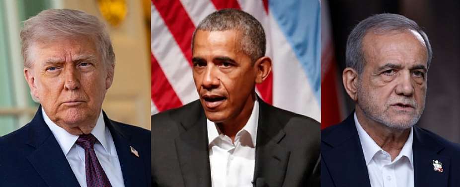 Donald Trump 45th and 47th U.S. President, Barack Obama 44th U.S. President and Masoud Pezeshkian President of Iran