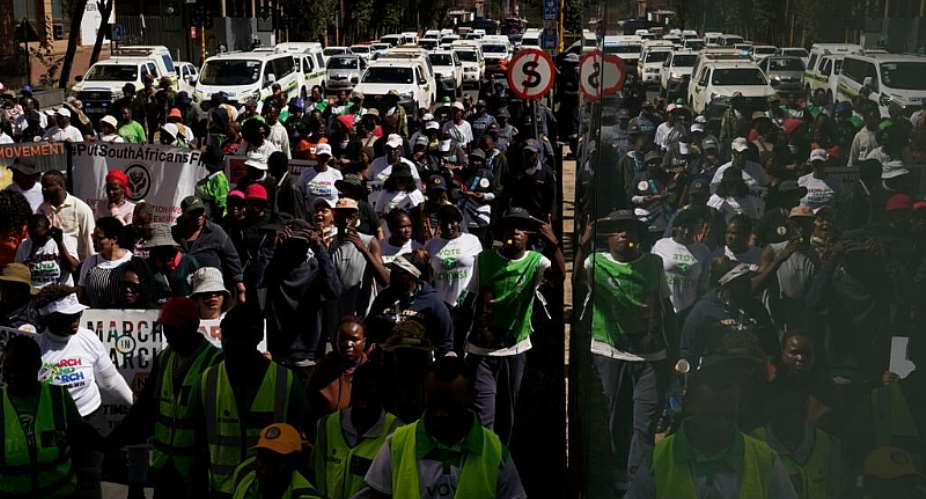 South Africans protest against illegal migration in Johannesburg, on Wednesday, 29 April 2026. - AP - Themba Hadebe