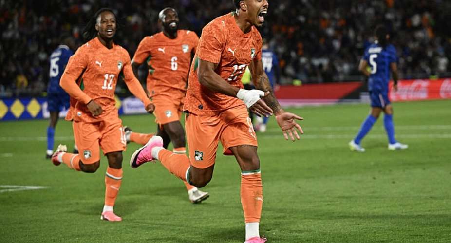 Ivory Coast full-back Guela Doue, the French-born older brother of France international Desire Doue, equalised on 53 minutes -  Loic VENANCE / AFP