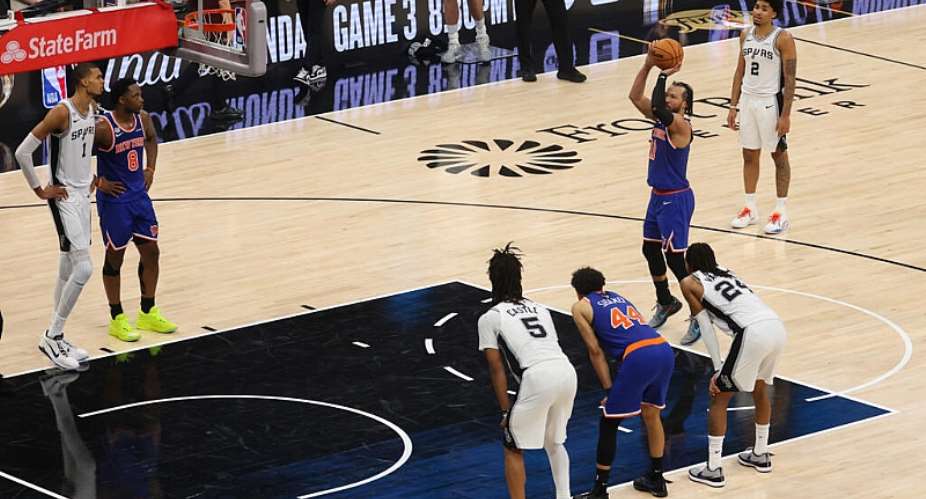 New Yorks Jalen Brunson attempts a free throw in the fourth quarter of the Knicks win over San Antonio in game two of the NBA Finals. -  Gregory Shamus, Getty Images via AFP