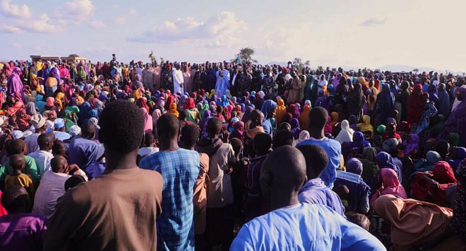 File photo: People affected by a Boko Haram attack listen to Borno state Governor Babagana Zulum in Darul Jamal, Nigeria, on September 6, 2025. - AP